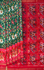 Green Orange Single Ikat Handloom Saree from Pochampally