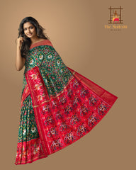 Green Orange Single Ikat Handloom Saree from Pochampally