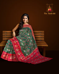 Green Orange Single Ikat Handloom Saree from Pochampally