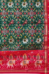 Green Orange Single Ikat Handloom Saree from Pochampally