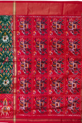 Green Orange Single Ikat Handloom Saree from Pochampally