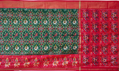 Green Orange Single Ikat Handloom Saree from Pochampally