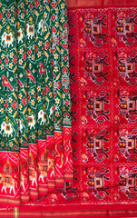 Green Orange Pochampally Single Ikat Handloom Saree