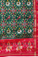 Green Orange Pochampally Single Ikat Handloom Saree