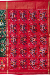 Green Orange Pochampally Single Ikat Handloom Saree