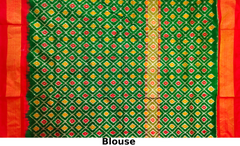 White Green Pochampally Single Ikat Handloom Saree