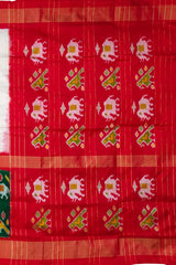 White Green Pochampally Single Ikat Handloom Saree