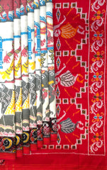 White Maroon Pochampally Single Ikat Handloom Saree