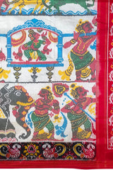 White Maroon Pochampally Single Ikat Handloom Saree