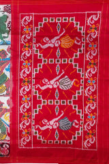 White Maroon Pochampally Single Ikat Handloom Saree