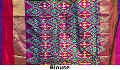 Black Pochampally Ikat Saree with Multi-Color Border and Ganga Jamuna Kanchi Pallu