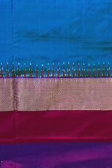 Blue Pochampally Ikat Saree with Multi-Color Border and Ganga Jamuna Kanchi Pallu