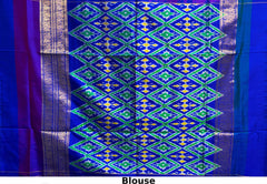 Pink Pochampally Ikat Saree with Multi-Color Border and Blue Pallu