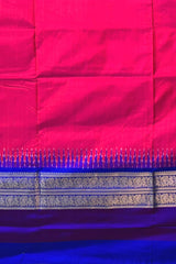 Pink Pochampally Ikat Saree with Multi-Color Border and Blue Pallu