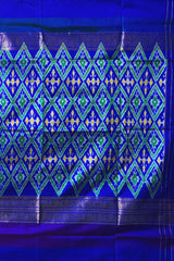 Pink Pochampally Ikat Saree with Multi-Color Border and Blue Pallu