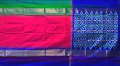 Pink Pochampally Ikat Saree with Multi-Color Border and Blue Pallu