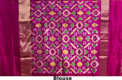 Light Blue Pochampally Ikat Saree with Rani Pink Border and Pallu