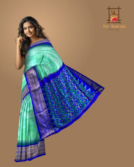 Sky Blue Pochampally Ikat Saree with Blue Border and Pallu