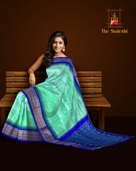 Sky Blue Pochampally Ikat Saree with Blue Border and Pallu
