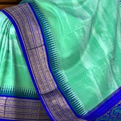 Sky Blue Pochampally Ikat Saree with Blue Border and Pallu