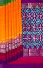 Yellow Pochampally Ikat Saree with Multi-Color Border and Ganga Jamuna Kanchi Pallu