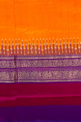 Yellow Pochampally Ikat Saree with Multi-Color Border and Ganga Jamuna Kanchi Pallu