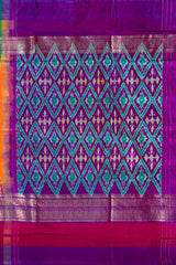 Yellow Pochampally Ikat Saree with Multi-Color Border and Ganga Jamuna Kanchi Pallu