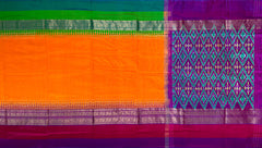 Yellow Pochampally Ikat Saree with Multi-Color Border and Ganga Jamuna Kanchi Pallu