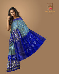 Sky Blue Pochampally Ikat Saree with Blue Border and Pallu