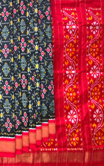Black Pochampally Ikat Saree with Red Border and Pallu