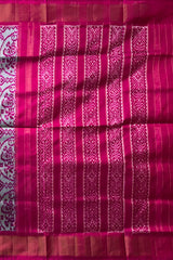 Grey Pochampally Ikat Saree with Red Border and Pallu