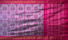 Grey Pochampally Ikat Saree with Red Border and Pallu