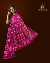 Pink Pochampally Ikat Saree with Pink Border and Pallu