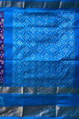Blue Pochampally Ikat Saree with Sky Blue Border and Pallu