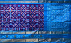 Blue Pochampally Ikat Saree with Sky Blue Border and Pallu