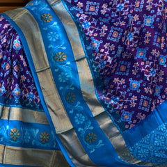 Blue Pochampally Ikat Saree with Sky Blue Border and Pallu