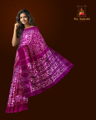 Majenta Pink Pochampally Ikat Saree with Matching Border and Pallu