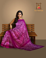 Majenta Pink Pochampally Ikat Saree with Matching Border and Pallu