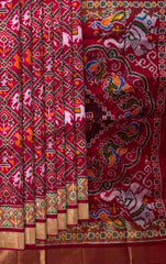 Red Pochampally Ikat Saree with Matching Red Border and Pallu