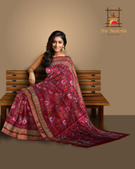 Red Pochampally Ikat Saree with Matching Red Border and Pallu