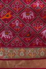 Red Pochampally Ikat Saree with Matching Red Border and Pallu