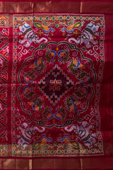 Red Pochampally Ikat Saree with Matching Red Border and Pallu