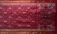 Red Pochampally Ikat Saree with Matching Red Border and Pallu