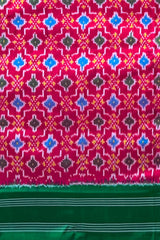 Red Pochampally Ikat Saree with Green Border and Pallu