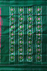 Red Pochampally Ikat Saree with Green Border and Pallu