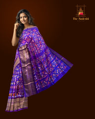 Purple Pochampally Ikat Saree with Matching Purple Border and Pallu