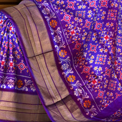 Purple Pochampally Ikat Saree with Matching Purple Border and Pallu