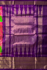 Pink Pochampally Ikat Saree with Purple Border and Pallu