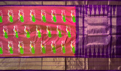 Pink Pochampally Ikat Saree with Purple Border and Pallu