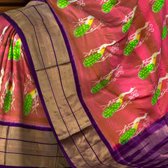 Pink Pochampally Ikat Saree with Purple Border and Pallu